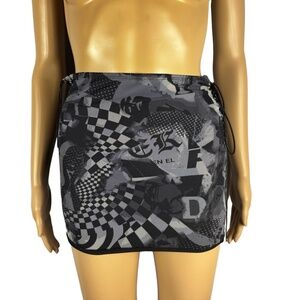 Edikted XS Black White Graphic Mini Skirt Checkerboard Print Lace-Up Sides